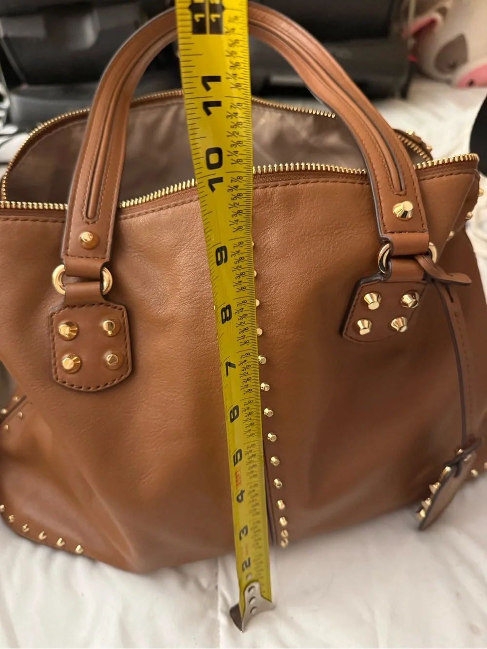 Michael Kors Brown Leather Stud-Accent Satchel